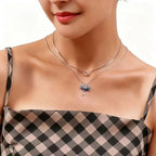 Enamel Blue Lotus Pearl Necklace - Tender Love & Peaceful Fortune