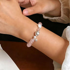 Natural Powder Crystal Bracelet, Pure Silver Teddy Bear Bell Bracelet
