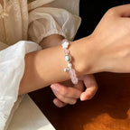 Natural Powder Crystal Bracelet, Pure Silver Teddy Bear Bell Bracelet