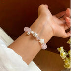 Natural Powder Crystal Bracelet, Pure Silver Teddy Bear Bell Bracelet