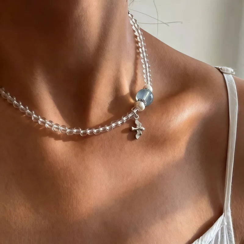 Clear Brave Wings Necklace - Courage Necklace