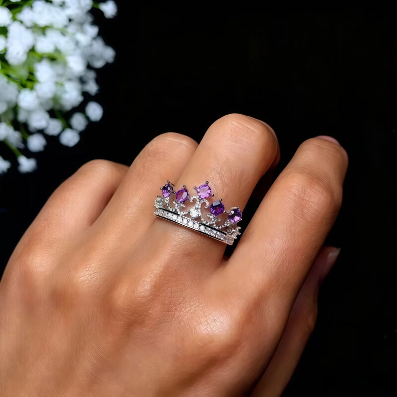 Natural Amethyst Crown Ring – Calm Mind, Clear Luck