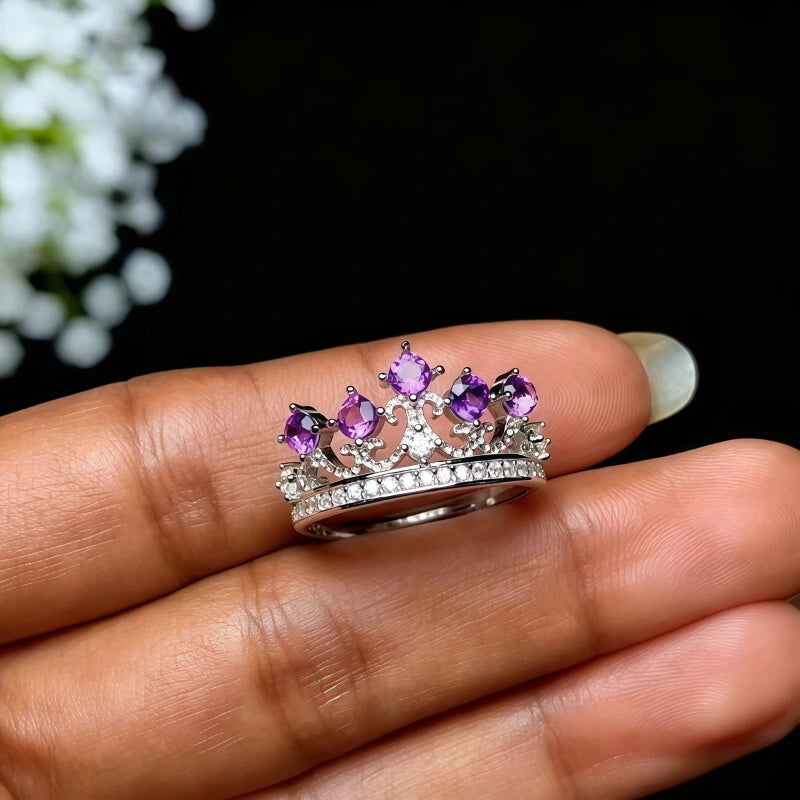 Natural Amethyst Crown Ring – Calm Mind, Clear Luck