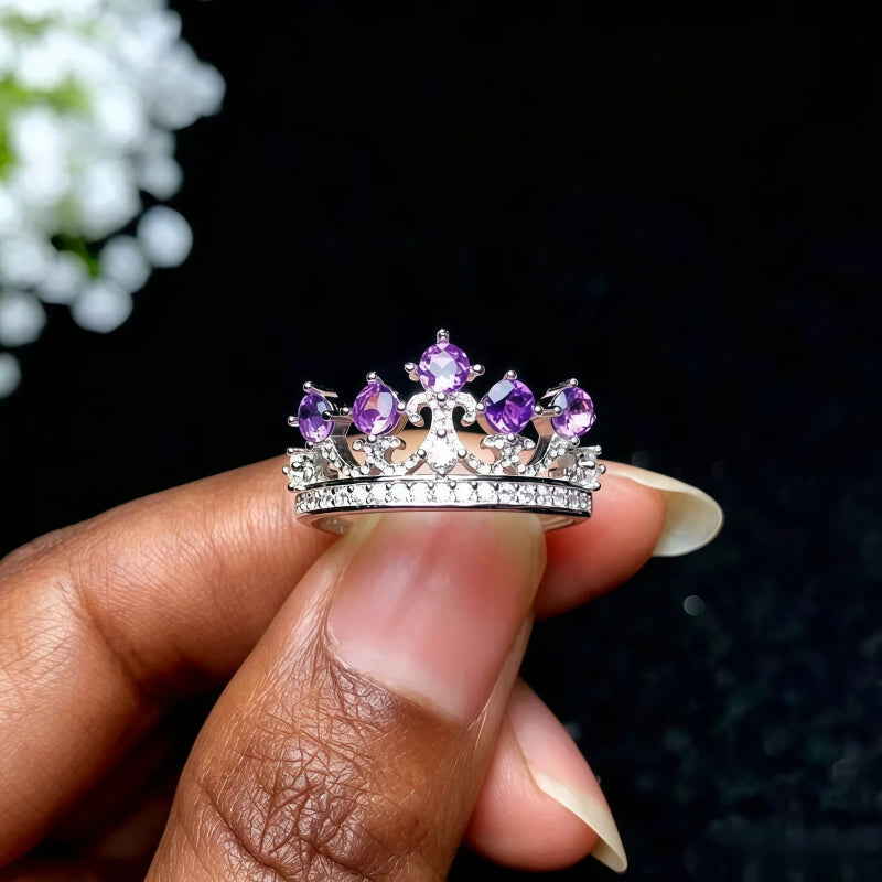 Natural Amethyst Crown Ring – Calm Mind, Clear Luck