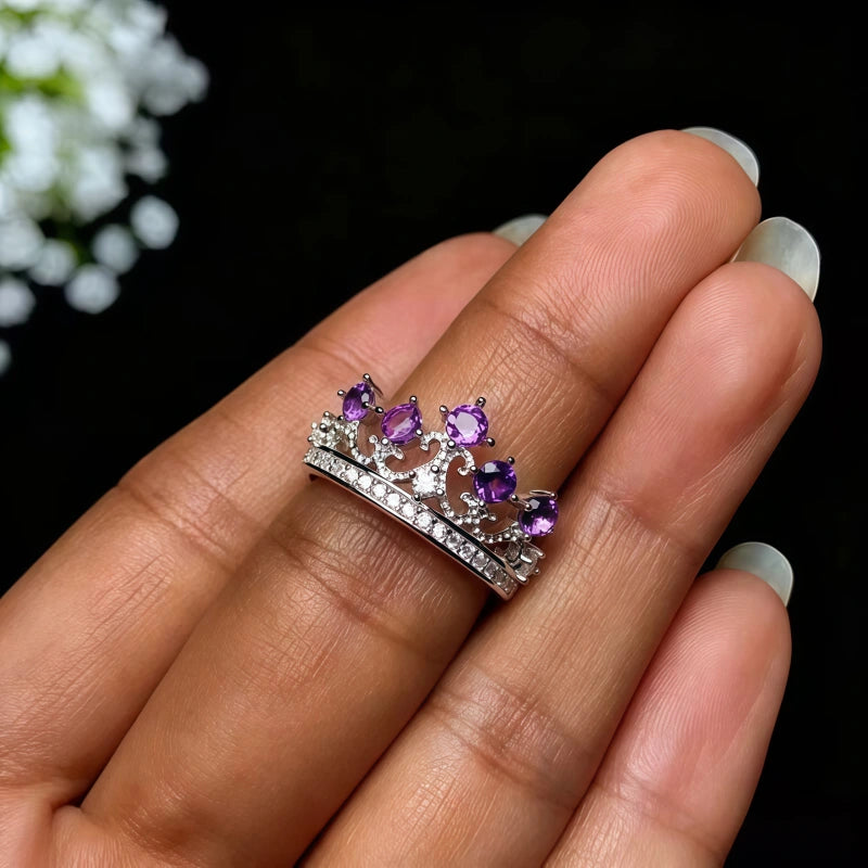 Natural Amethyst Crown Ring – Calm Mind, Clear Luck
