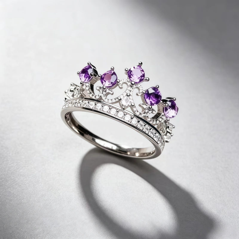 Natural Amethyst Crown Ring – Calm Mind, Clear Luck