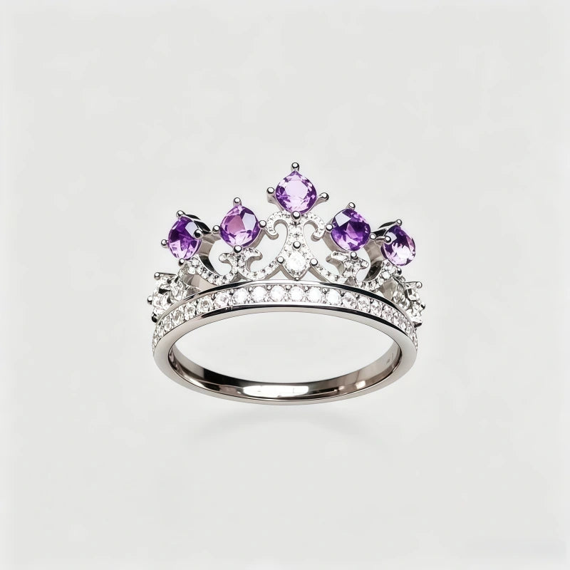 Natural Amethyst Crown Ring – Calm Mind, Clear Luck
