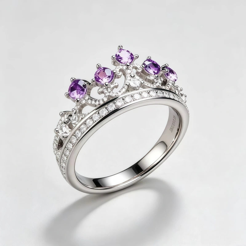 Natural Amethyst Crown Ring – Calm Mind, Clear Luck