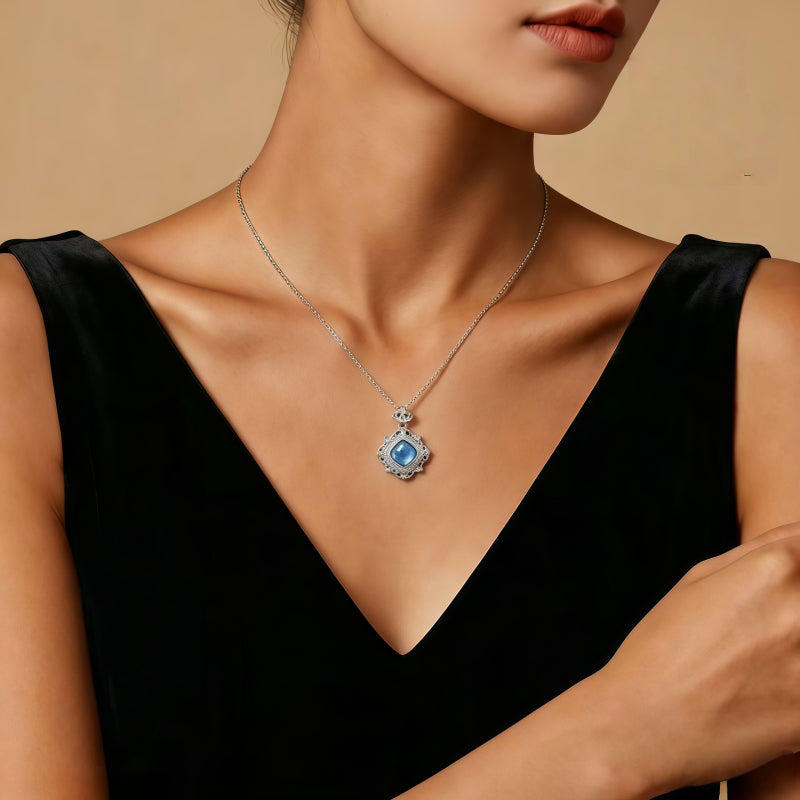 Natural Aquamarine Necklace, Pure Silver Collarbone Chain