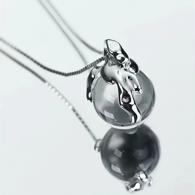 Natural White Crystal Necklace, Pure Silver Irregular Minimalist Necklace