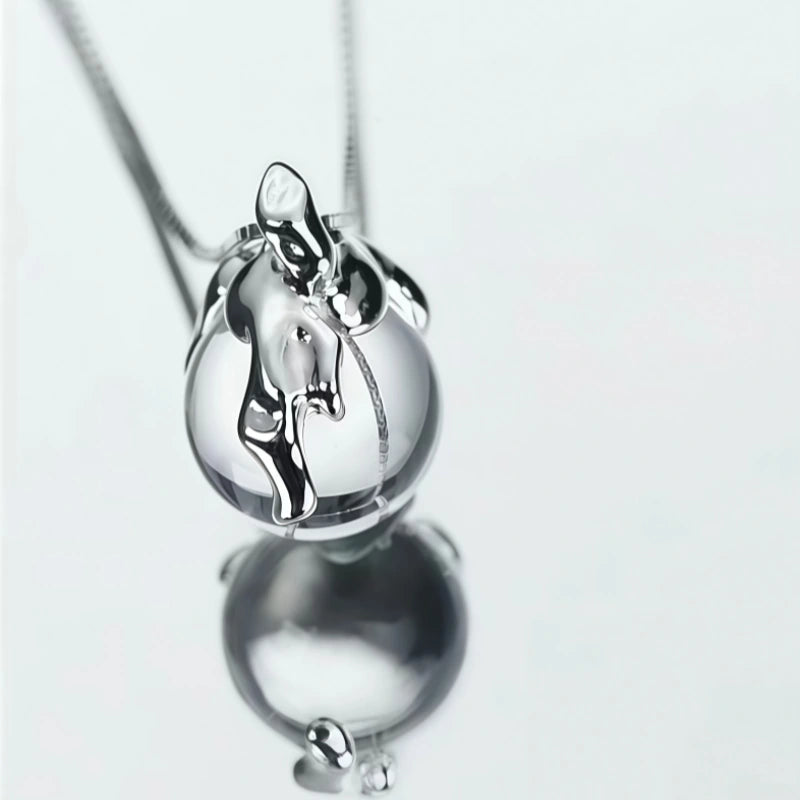 Natural White Crystal Necklace, Pure Silver Irregular Minimalist Necklace