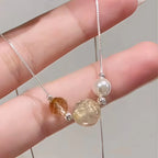 Collier Citrine et Quartz Rutile Doré – Attirez la Richesse et le Succès Professionnel, Pleine Énergie Positive