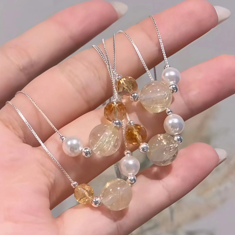 Citrine & Gold Rutilated Quartz Necklace – Attract Wealth & Career, Full Positive Energy