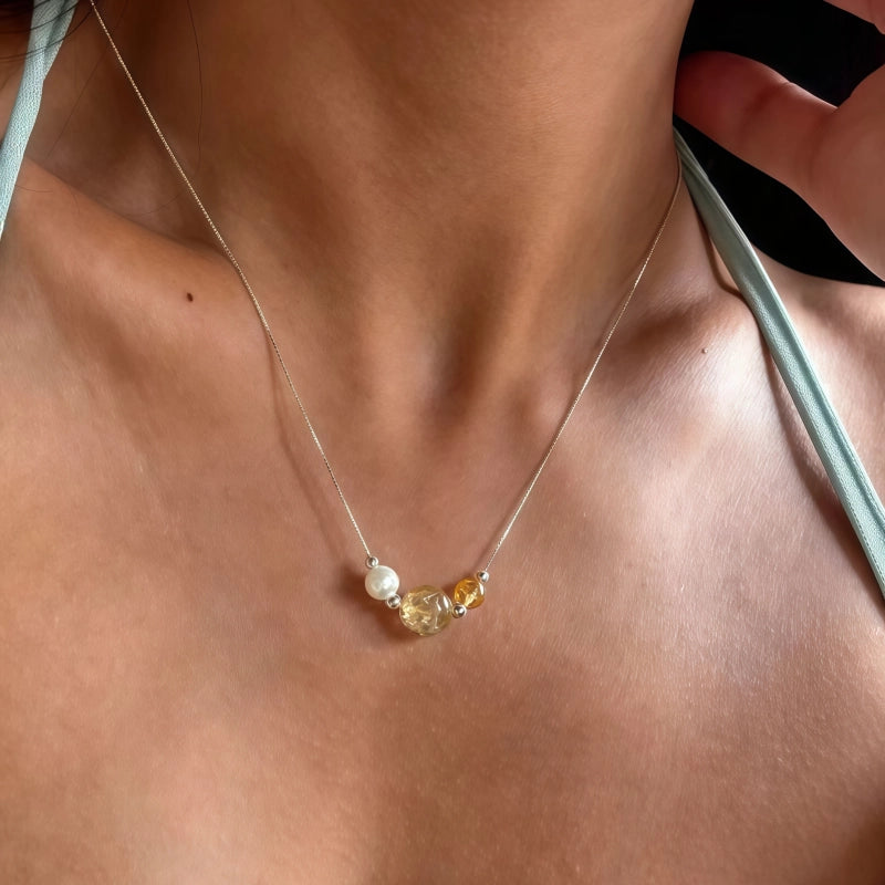 Citrine & Gold Rutilated Quartz Necklace – Attract Wealth & Career, Full Positive Energy