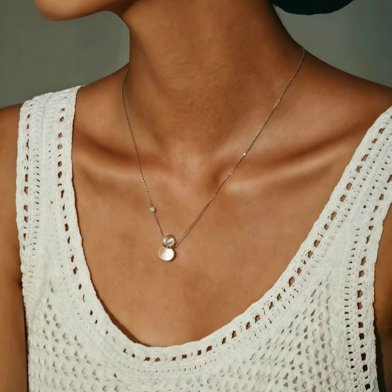 Natural White Crystal Necklace, Fortune Gourd, Pure Silver Pendant
