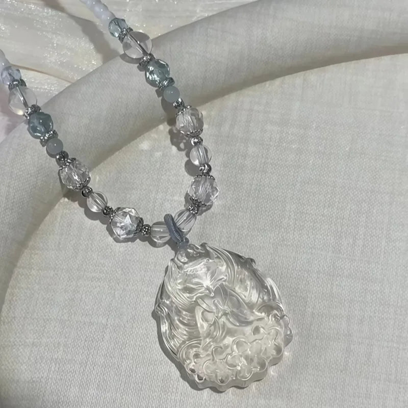 Clear Quartz Nine-Tailed Fox Necklace – Wisdom, Protection, Abundance