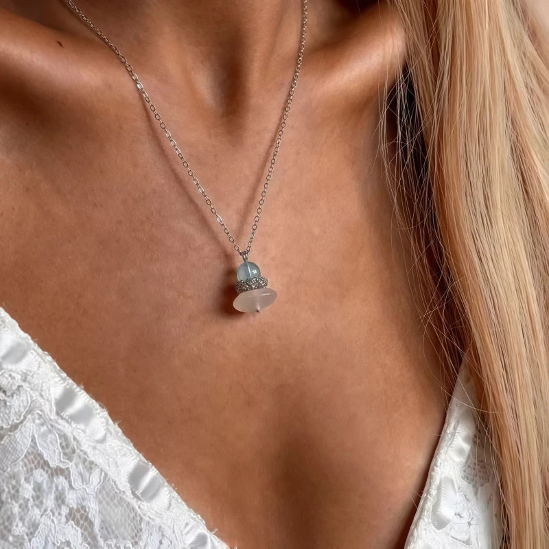 Natural Aquamarine & Agate Necklace - Balances Water Element, Improves Communication, Calms Mood