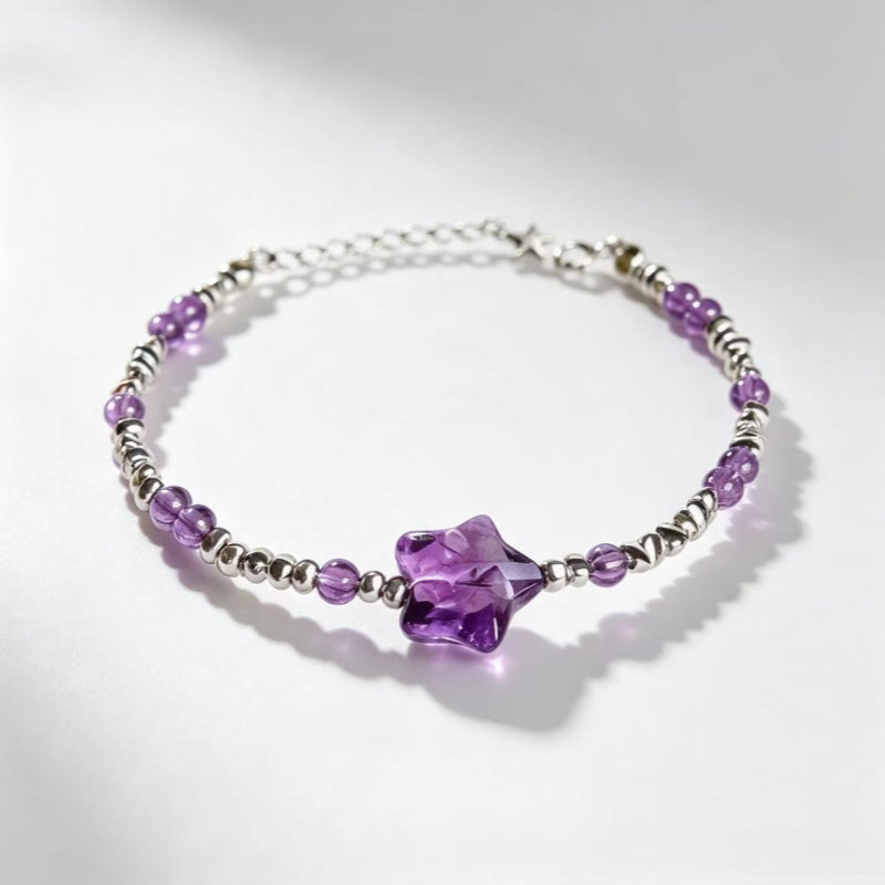 Natural Amethyst Bracelet, Simple Purple Star Women's Bracelet