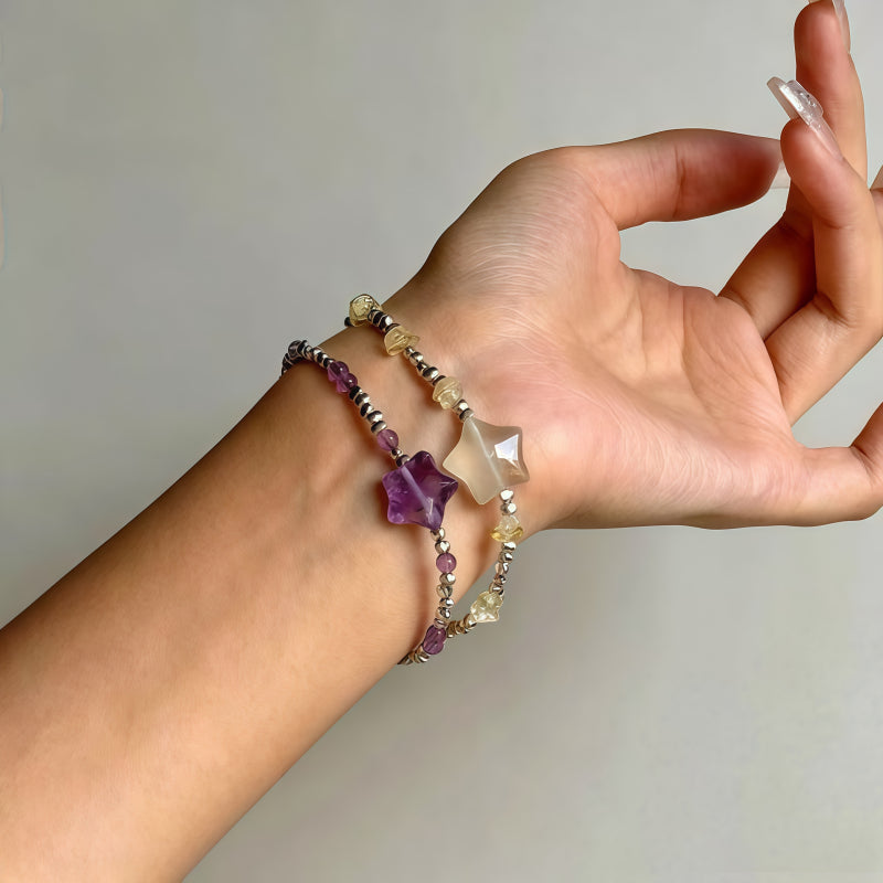 Natural Amethyst Bracelet, Simple Purple Star Women's Bracelet