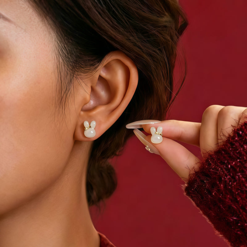 Bunny Natural  Hetian Jade Earrings - Blending Sweet Girlishness with Gentle, Calming Energy