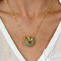 Hotan Jade Peace Buckle Necklace, Oriental Peace Symbol Jewelry