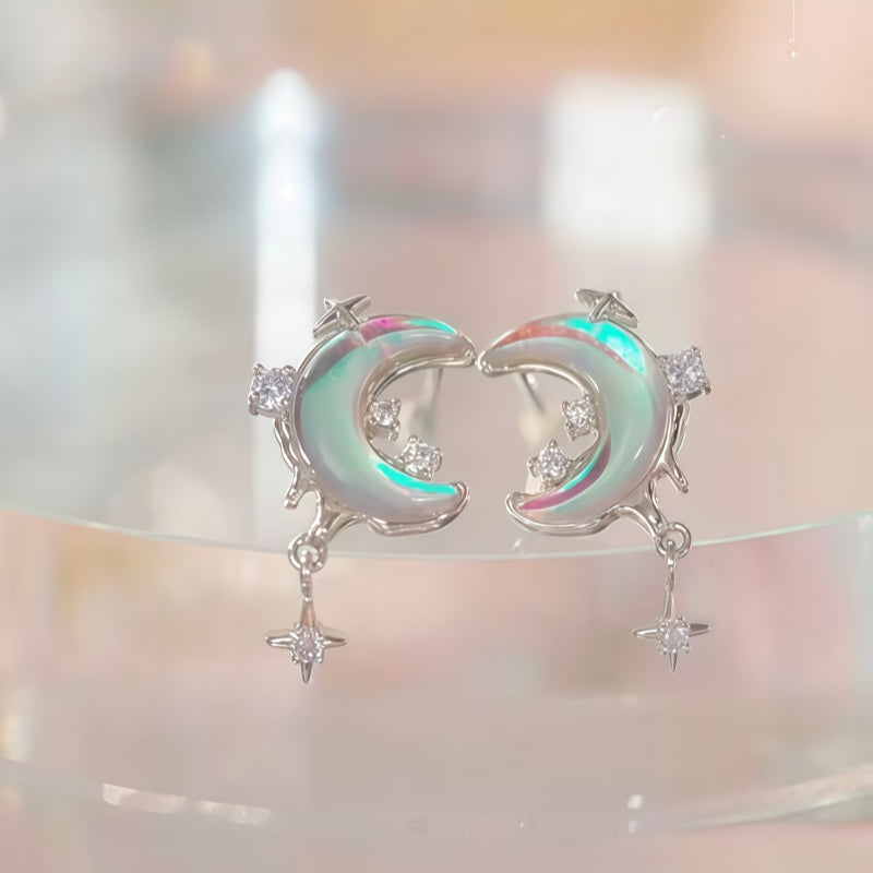 Iridescent Gradient Moon Star Earrings - Shield from Chaos, Guiding Forward with Courage