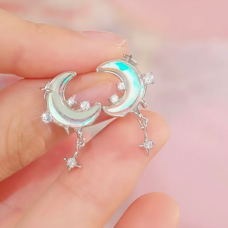 Iridescent Gradient Moon Star Earrings - Shield from Chaos, Guiding Forward with Courage