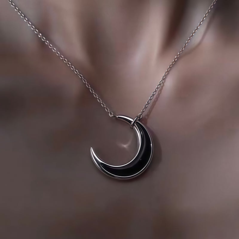 Black Agate Moon Necklace - Carrier of Good Wishes
