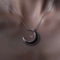 Black Agate Moon Necklace - Carrier of Good Wishes