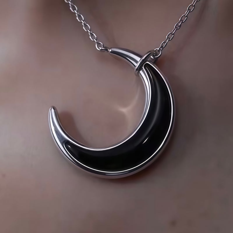 Black Agate Moon Necklace - Carrier of Good Wishes