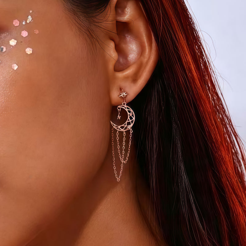 Asymmetric Earrings with Star Moon Tassels - Anchor Inner Peace