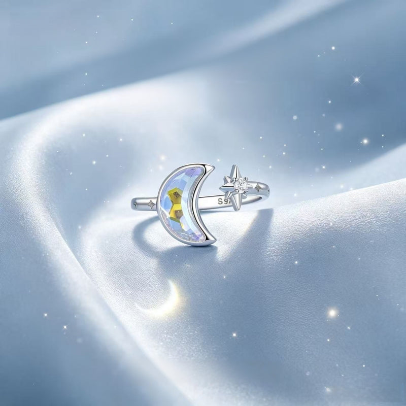 Bague ouverte Étoile et Lune – Portez votre fortune sous le ciel