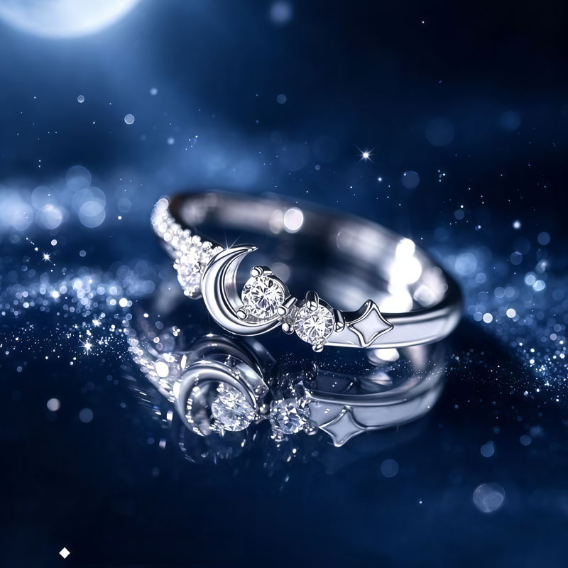 Bague ouverte Étoile et Lune – Portez votre fortune sous le ciel