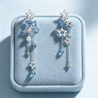 Ice Blue Star Falling Long Night Tassel Earrings - Embracing All Tenderness in Life