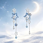 Ice Blue Star Falling Long Night Tassel Earrings - Embracing All Tenderness in Life