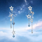 Ice Blue Star Falling Long Night Tassel Earrings - Embracing All Tenderness in Life