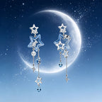 Ice Blue Star Falling Long Night Tassel Earrings - Embracing All Tenderness in Life
