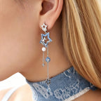 Ice Blue Star Falling Long Night Tassel Earrings - Embracing All Tenderness in Life