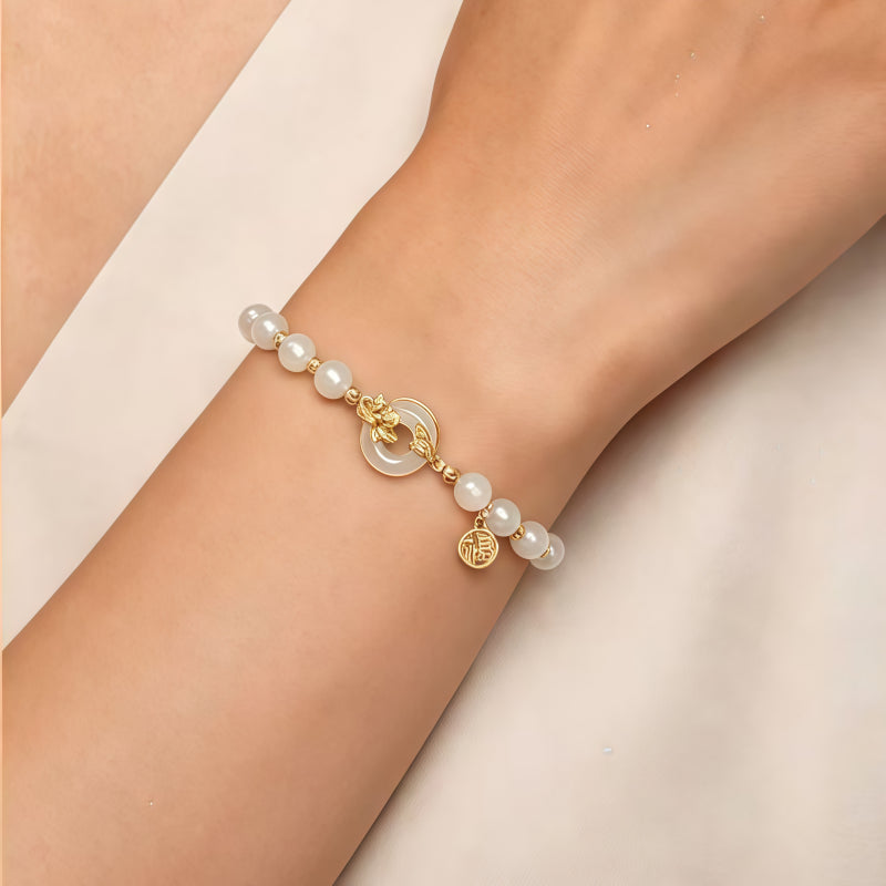 Natural Hetian Jade Lotus Peace Buckle Bracelet, Gift for Peace Wishes