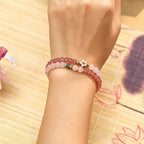 Natural Rose Quartz Ring Flower Bracelet - Inner Peace and Gentle Healing