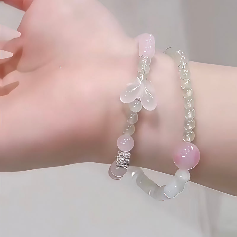 Natural Pink Crystal Grape Stone Double Loop Bracelet