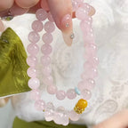 Natural Pink Bear Double Circle Crystal Bracelet - Good Relationships and Live Happily