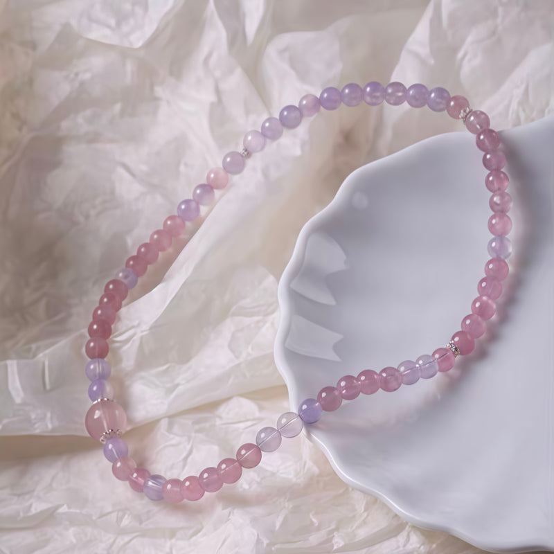 Natural Pink Crystal Purple Jade Multi Circle Bracelet - Romance and Good Fortune