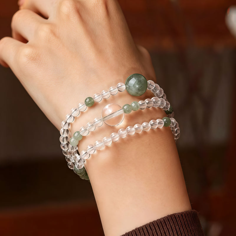 Natural Clear Quartz Green Minimalist Energy Bracelet