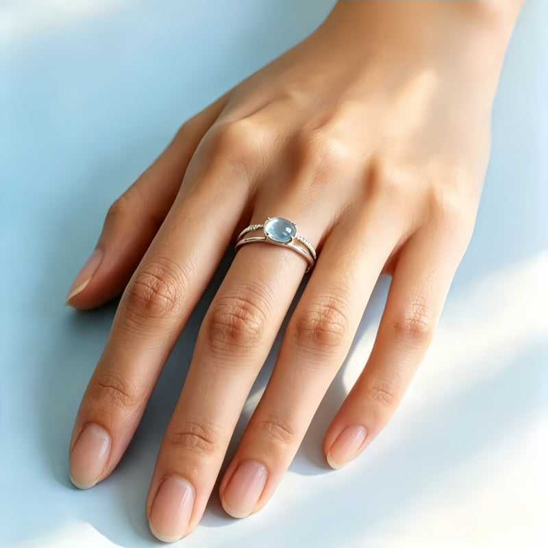 Bague Aigue-Marine Ultra-Clair – Active le Chakra de la Gorge, Expression Claire, Attire les Bienfaiteurs