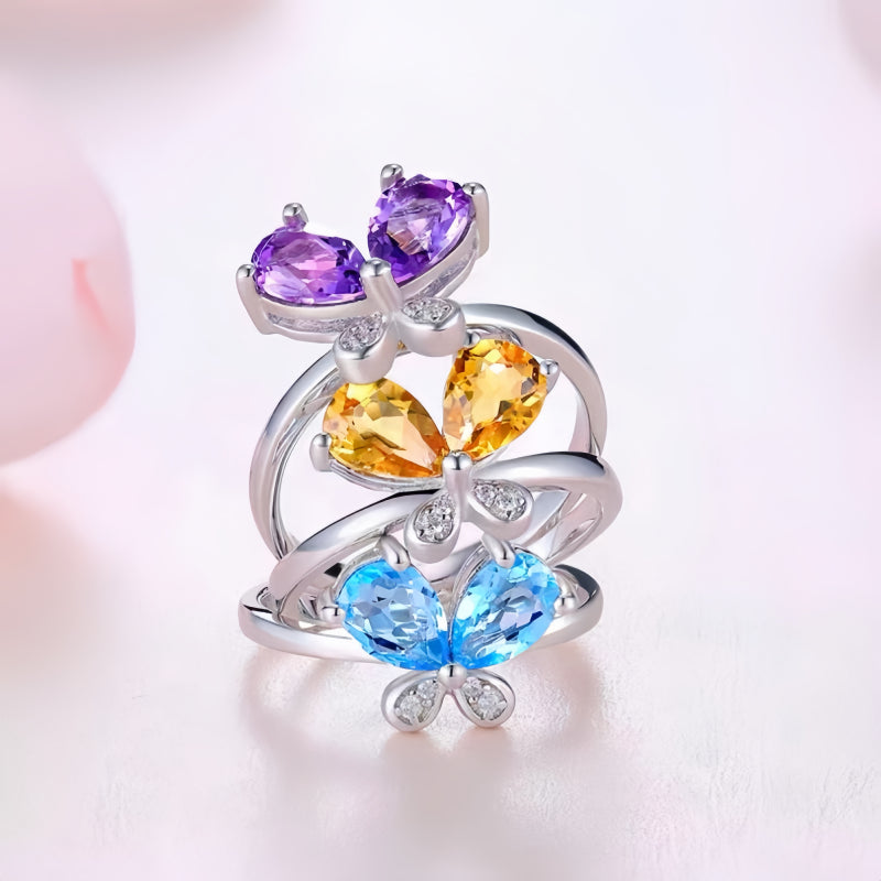 Bague papillon en améthyste naturelle – Ancrez votre énergie, ouvrez-vous à la chance