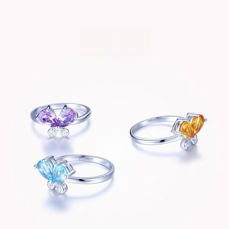 Bague papillon en améthyste naturelle – Ancrez votre énergie, ouvrez-vous à la chance