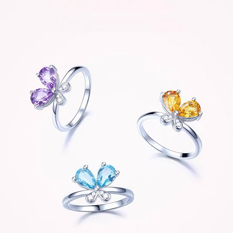 Bague papillon en améthyste naturelle – Ancrez votre énergie, ouvrez-vous à la chance
