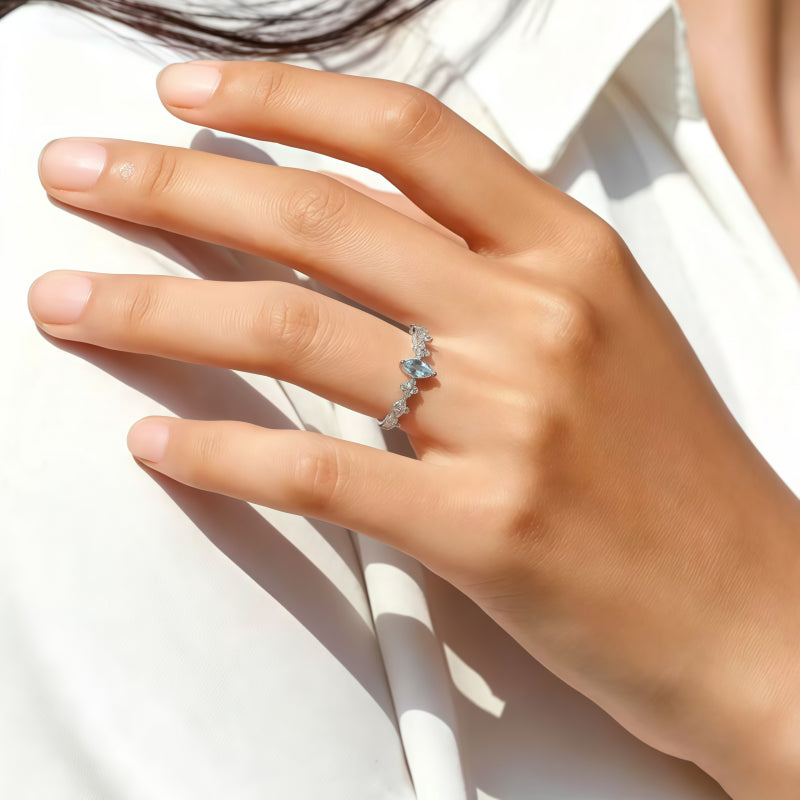 Aquamarine Crown Ring, Genuine Gemstone Crystal Chakra Jewelry