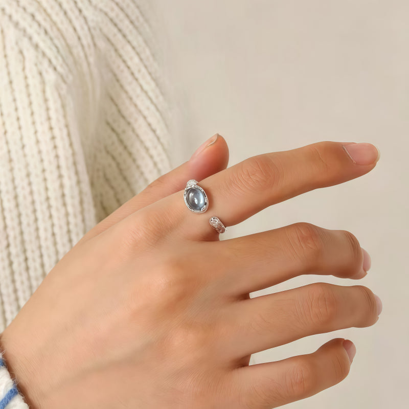 Bague Aquamarine Lava - Purification d'énergie négative